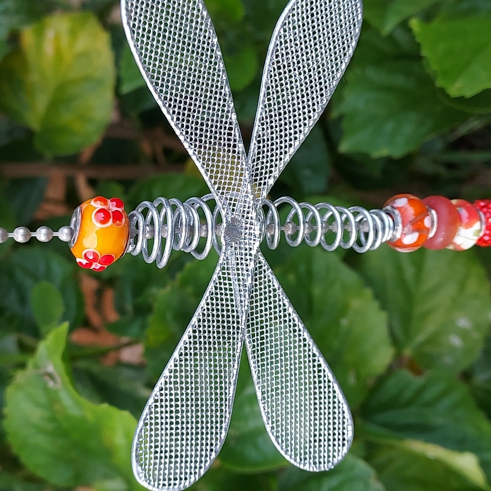 🆕️ Handcrafted Dragonfly Suncatcher with Orange Glass Beads